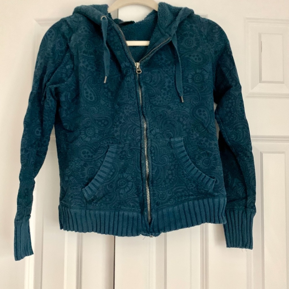 Faded Glory Paisley Teal Blue Fleece Jacket, Size S (4-6)